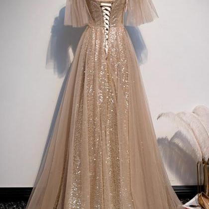 Elegant Off Shoulder Tulle With Sequins Bridesmaid..