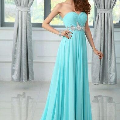 Charming Blue A-line Chiffon Party Gown, Prom..