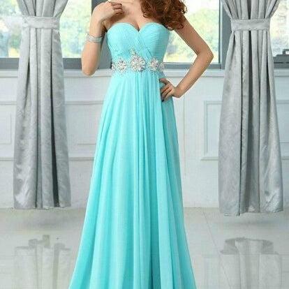 Charming Blue A-line Chiffon Party Gown, Prom..
