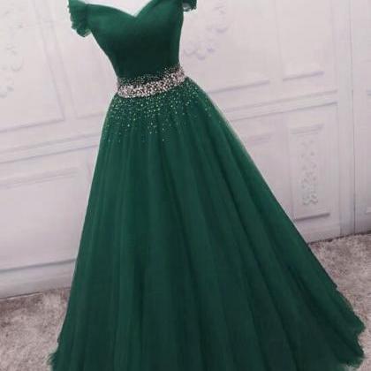 Lovely Dark Green Prom Gown 2020, Off Shoulder..