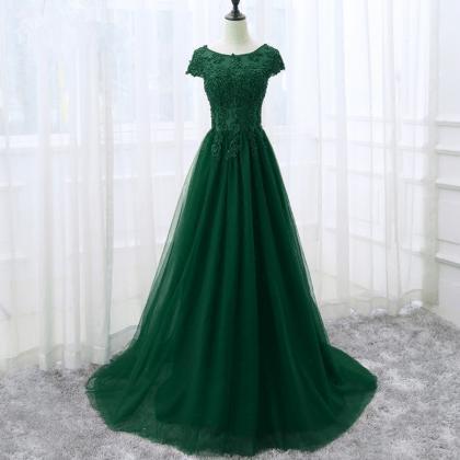 Elegant A-line Dark Green Party Dress, Long Prom..