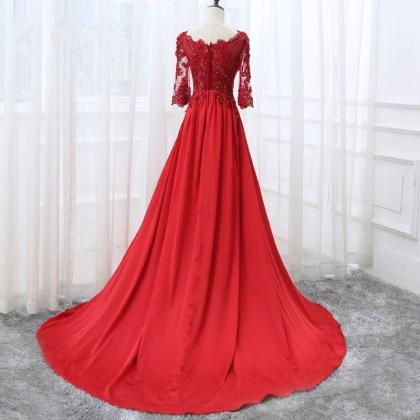 Beautiful Red Satin And Lace 1/2 Sleeves Party..