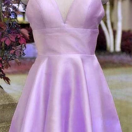 Light Purple Short Homecoming Dress, Straps Satin..