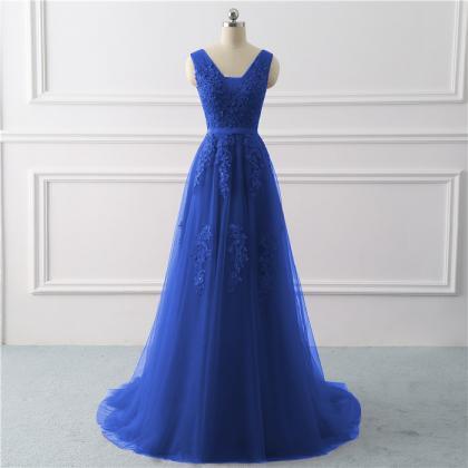 Beautiful Blue V-neckline Long Party Dress 2020,..