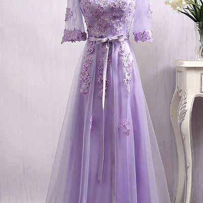 Lovely Purple Tulle Long Bridesmaid..