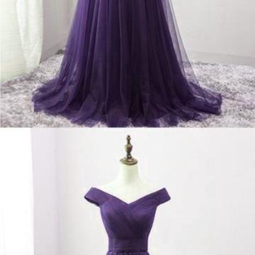 Long Purple A-line Off The Shoulder Prom Dress,..