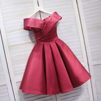 Cute Dark Red Satin Sweetheart Short Prom Dress,..