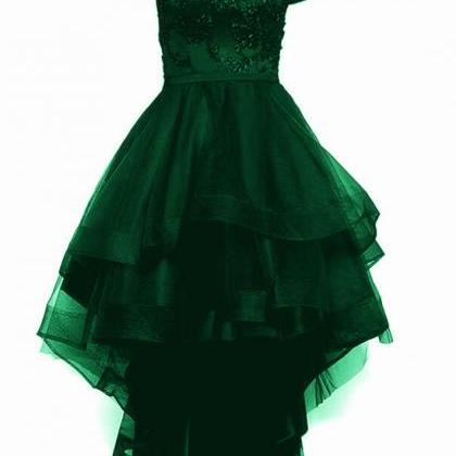 Green Tulle Cute Homecoming Dress, High Low Off..