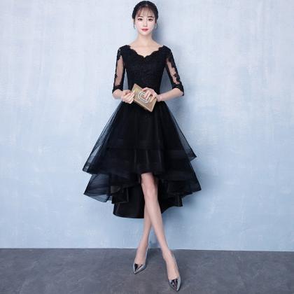 Black High Low Tulle Party Dress, Black Evening..