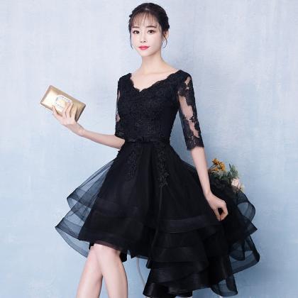 Black High Low Tulle Party Dress, Black Evening..