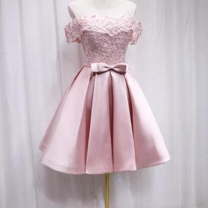 Lovely Pink Satin And Lace Party Dress, Pink..