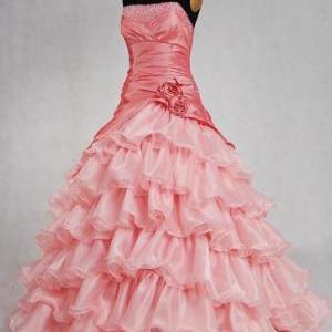 Alluring Pink Ball Gown Scoop Neckline Sweep Train Prom Dress on Luulla