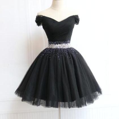 Cute Black Short Tulle Sweetheart Party Dress,..