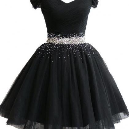 Cute Black Short Tulle Sweetheart Party Dress,..