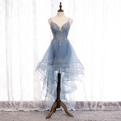 Charming Blue Tulle Homecoming Dress, Short Prom..