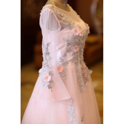 Beautiful Pink Long Sleeves Tulle Short Homecoming..