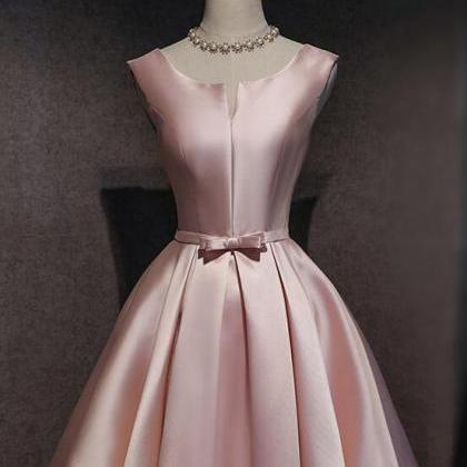 Pink Satin Cute Knee Length Party Dress, Pink..