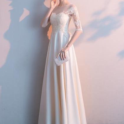 Elegant Long Ivory Short Sleeves Party Dress,..
