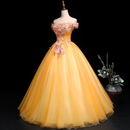 Beautiful Light Yellow Tulle Ball Gown Off..