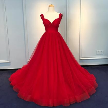 Gorgeous Red Tule Sweetheart Long Party Gown, Red..