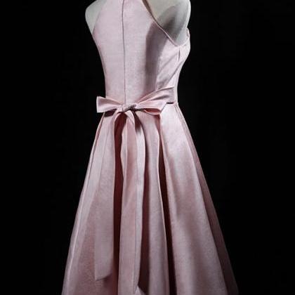 Pink Satin Knee Length Simple Bridesmaid Dress,..