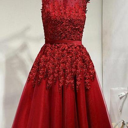 Beautiful Short Wine Red Beaded Homecoming Dress,..