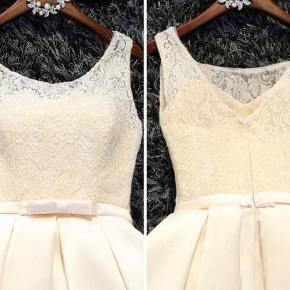 Cute Lace And Satin Knee Lneght V-neckline Prom..