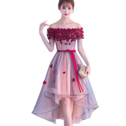 Lovely Off Shoulder High Low Flowers Party Dress,..