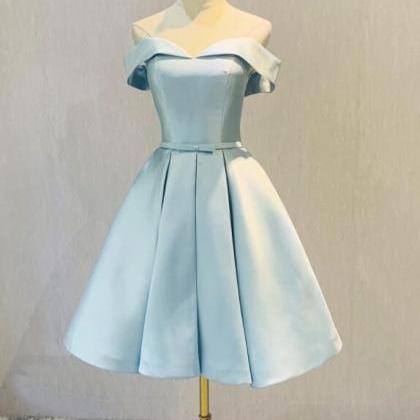 Simple Short Light Blue Satin Homecoming Dress,..