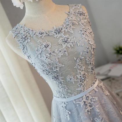 Beautiful Grey Long Tulle With Lace Bridesmaid..