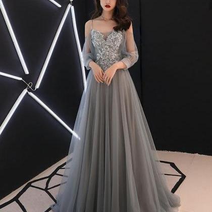 Fashionable Grey Sweetheart Long Prom Dress,..