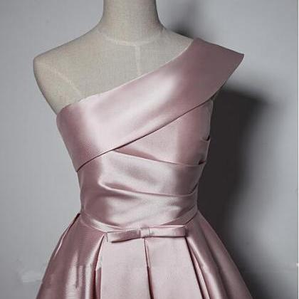 Lovely Simple One Shoulder Pink Bridesmaid Dress,..