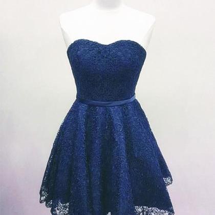 Blue Lace Sweetheart Simple Knee Length Party..