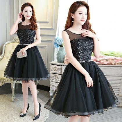 Black Tulle And Sequins Short Party Dress, Lovely..