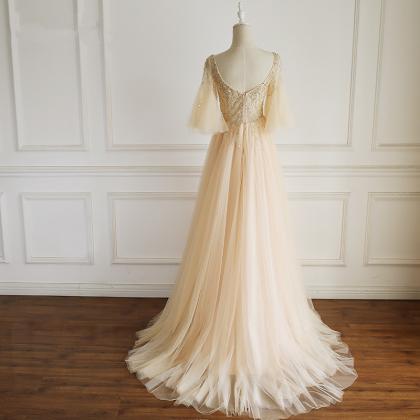 Gorgeous Tulle Champagne Prom Dress..