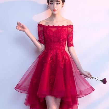 Lovely High Low Short Sleeves Tulle Party Dress..