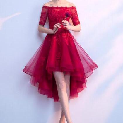 Lovely High Low Short Sleeves Tulle Party Dress..