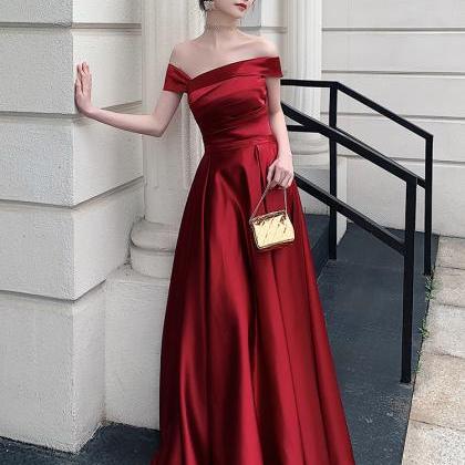 Dark Red Satin Fashionable Long Prom Dress, A-line..