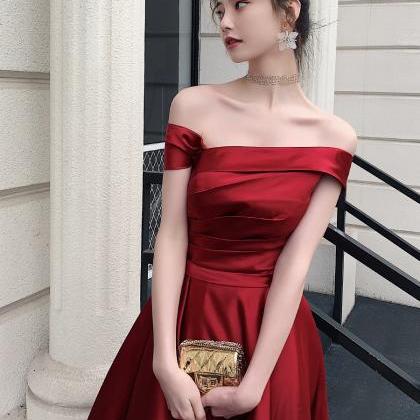 Dark Red Satin Fashionable Long Prom Dress, A-line..