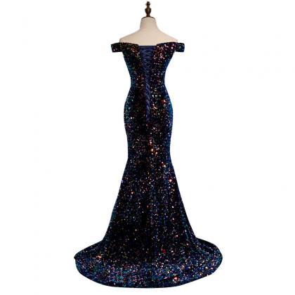 Charming Sequins Mermaid Long Formal Gown, Blue..