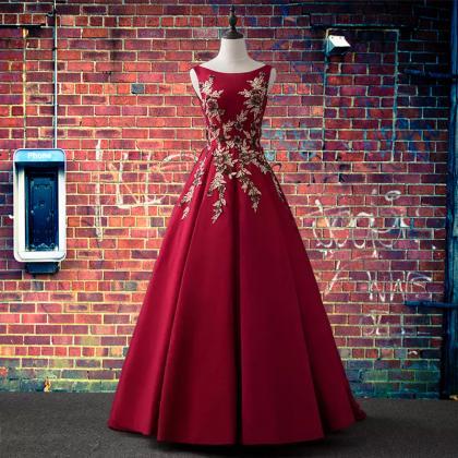 Beautiful Wine Red Satin Long Prom Dress, A-line..