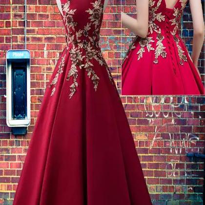 Beautiful Wine Red Satin Long Prom Dress, A-line..