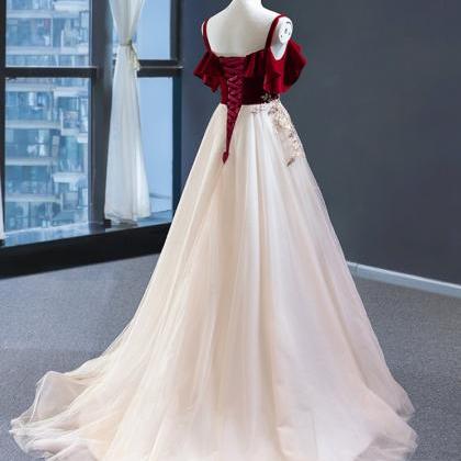 Charming Wine Red Top Long Tulle Customize Prom..