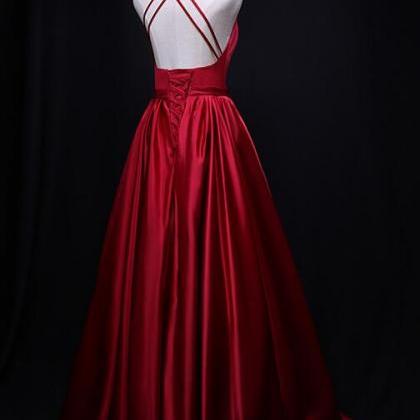 Charming Dark Red Satin Style Prom Dress 2021, Red..
