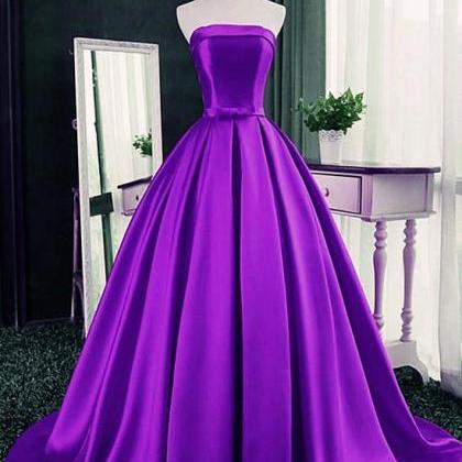 Glam Purple Floor Length Satin Long Junior Prom..