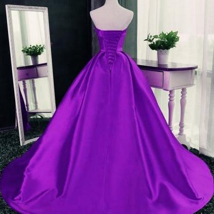 Glam Purple Floor Length Satin Long Junior Prom..