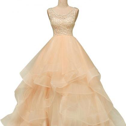 Lovely Light Champagne Lace And Tulle Long Formal..