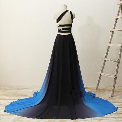 Charming Gradient Blue Beaded Chiffon Prom Dress,..
