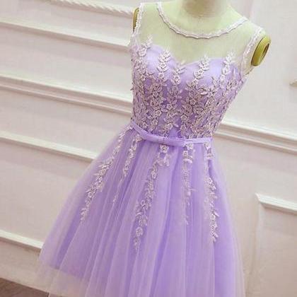 Light Purple Tulle Knee Length Short Prom Dress,..
