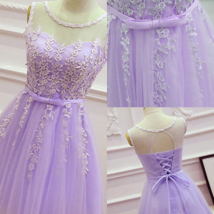 Light Purple Tulle Knee Length Short Prom Dress,..